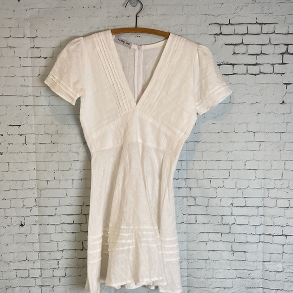 Pampelone Ella White 100% Linen Mini Dress Sz S Fit & Flare Beach Boho Vacation - Picture 4 of 16